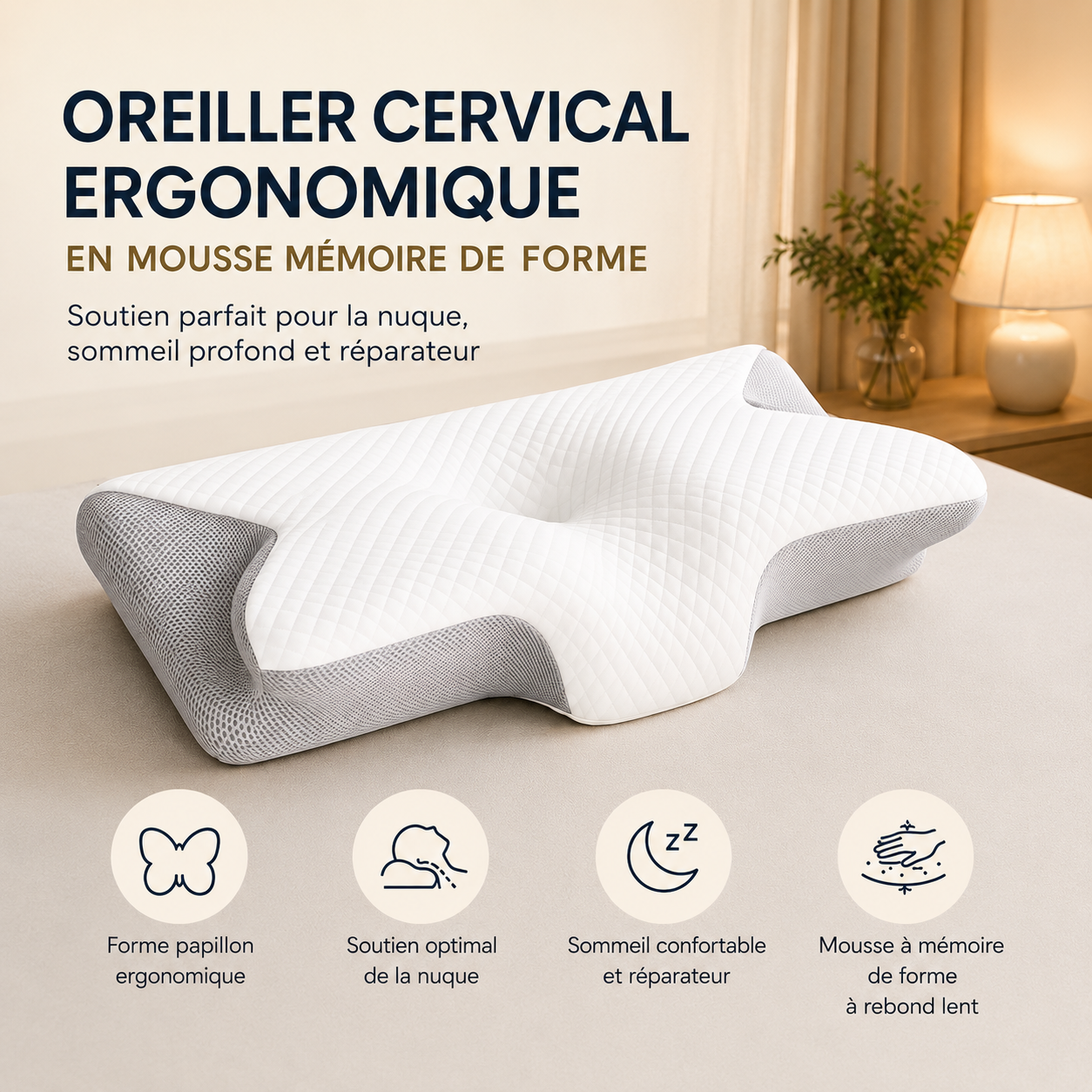 Oreiller Cervical Ergonomique en mousse mémoire de forme