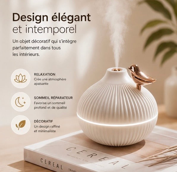 Humidificateur Diffuseur d’Ambiance Oiseau – Brume & Lumière LED